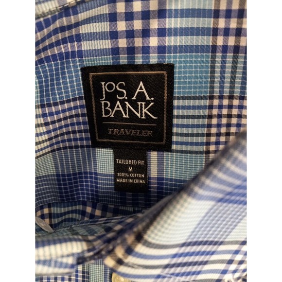 Jos A. Bank Traveler Blue Plaid Button Down Collared Short Sleeve Shirt Size M - Picture 8 of 11